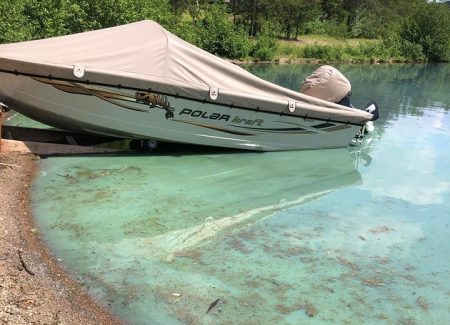 Fleurs d'eau de cyanobactéries observées dans le lac Ha! Ha! 2020